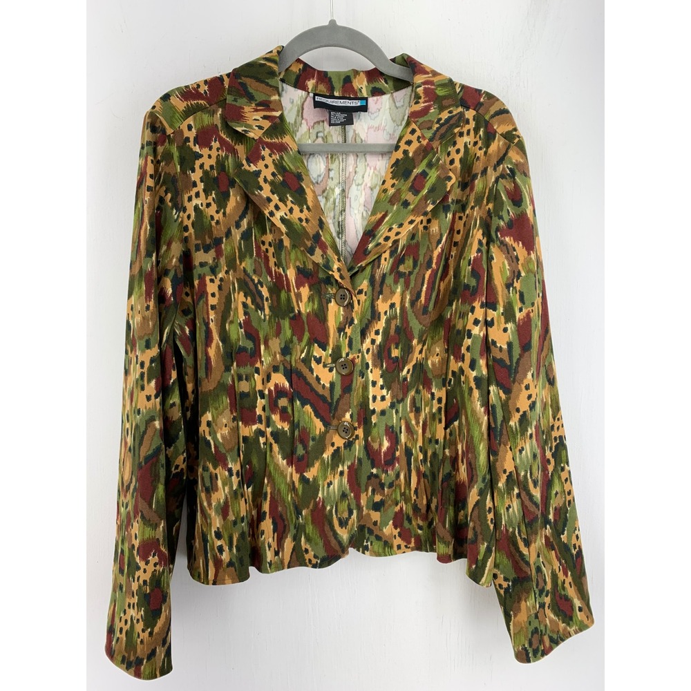 Abstract Ikat Animal Print 3 Button Blazer Jacket Boho Artsy Women 14 Maximalist